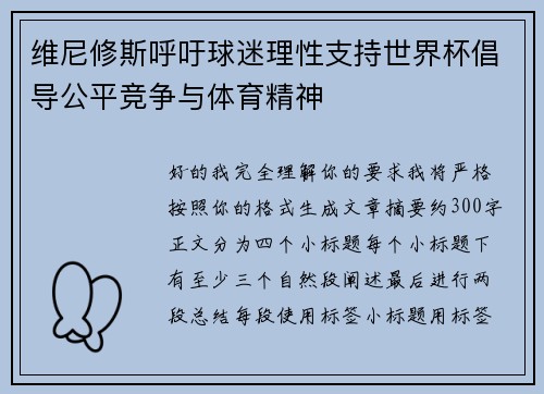维尼修斯呼吁球迷理性支持世界杯倡导公平竞争与体育精神